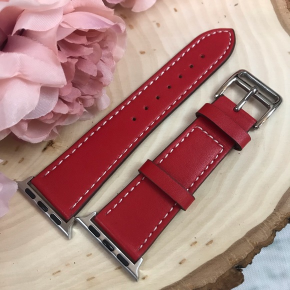 Red Vegan Leather Watchband for Apple Watch - Picture 6 of 7